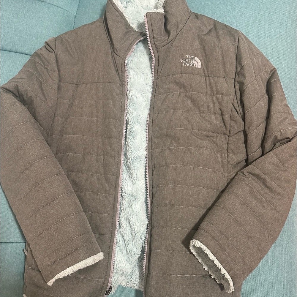 The North Face Brown Jacket with blue fur Lining